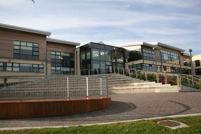 Front aspect of a modern standard day school in Ireland
